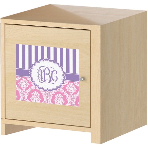 Pink & Purple Damask Square Wall Decal on Wooden Cabinet