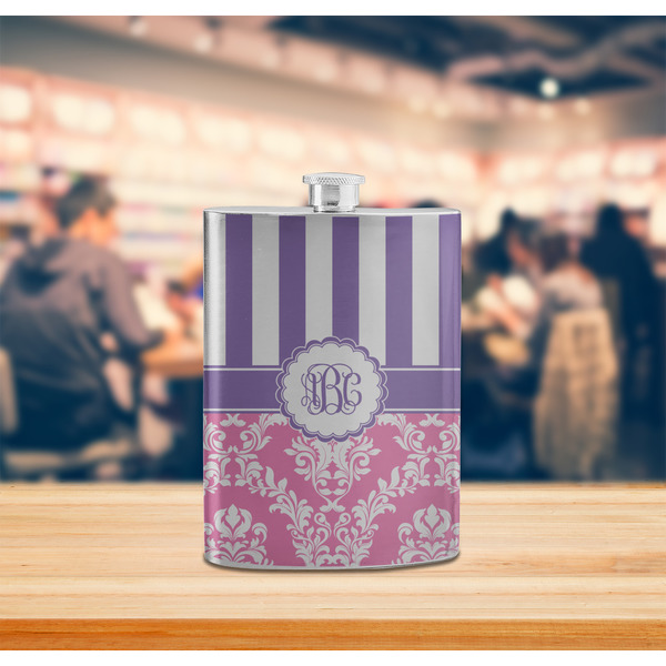 Pink & Purple Damask Stainless Steel Flask - LIFESTYLE 2