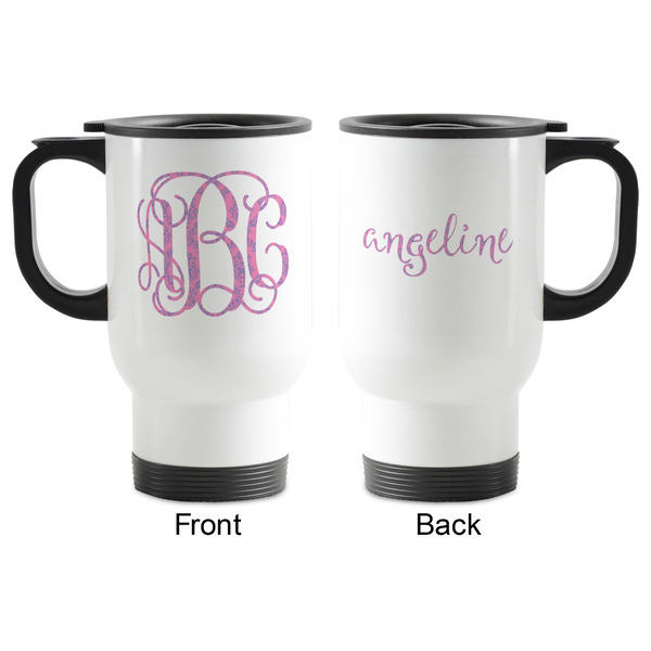 Pink & Purple Damask Stainless Steel Travel Mug with Handle - Apvl