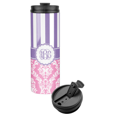 Pink & Purple Damask Stainless Steel Skinny Tumbler (Personalized)