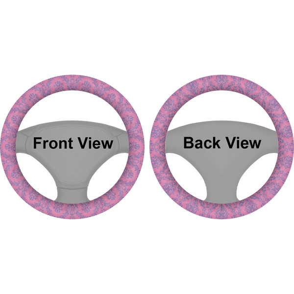 Pink & Purple Damask Steering Wheel Cover- Front and Back