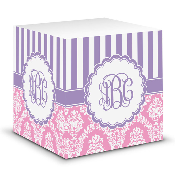Custom Pink & Purple Damask Sticky Note Cube (Personalized)