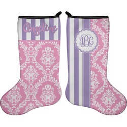 Pink & Purple Damask Holiday Stocking - Double-Sided - Neoprene (Personalized)