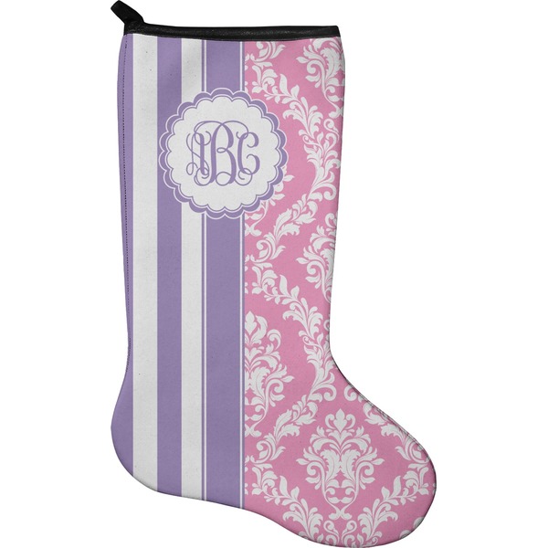 Custom Pink & Purple Damask Holiday Stocking - Single-Sided - Neoprene (Personalized)