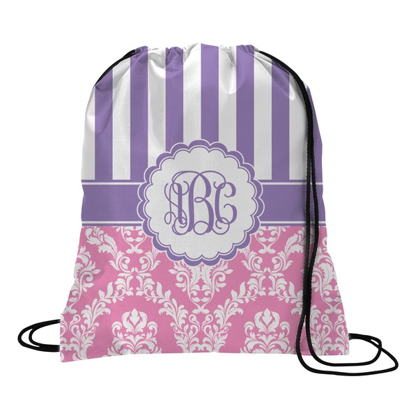 Custom Pink & Purple Damask Drawstring Backpack (Personalized)