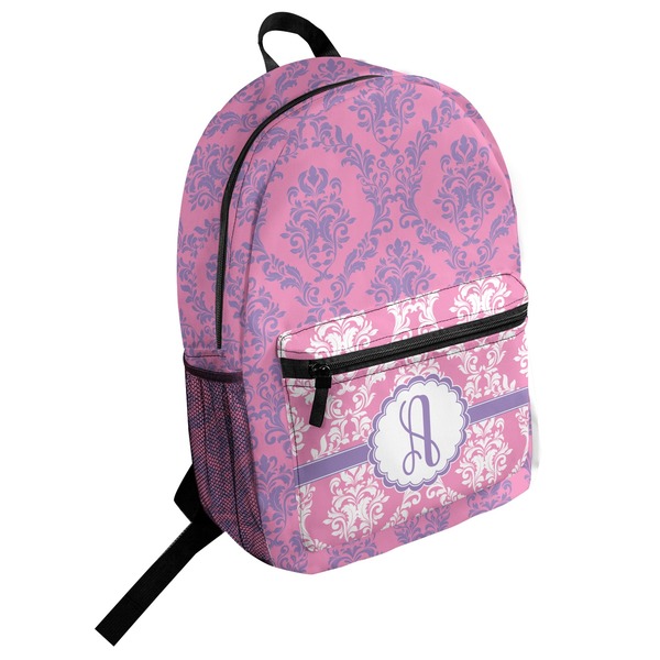 Custom Pink & Purple Damask Student Backpack (Personalized)