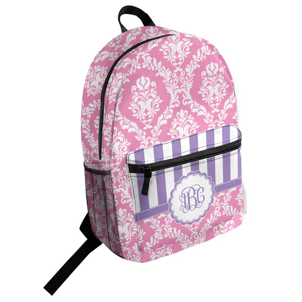 Custom Pink & Purple Damask Student Backpack (Personalized)