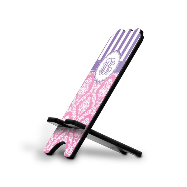 Custom Pink & Purple Damask Stylized Cell Phone Stand - Large (Personalized)
