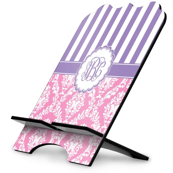 Custom Pink & Purple Damask Stylized Tablet Stand (Personalized)