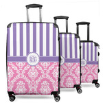 Pink & Purple Damask 3 Piece Luggage Set - 20" Carry On, 24" Medium Checked, 28" Large Checked (Personalized)