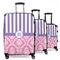 Pink & Purple Damask 3 Piece Luggage Set - 20" Carry On, 24" Medium Checked, 28" Large Checked (Personalized)