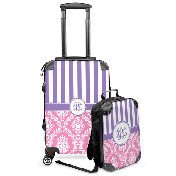 Custom Pink & Purple Damask Kids 2-Piece Luggage Set - Suitcase & Backpack (Personalized)