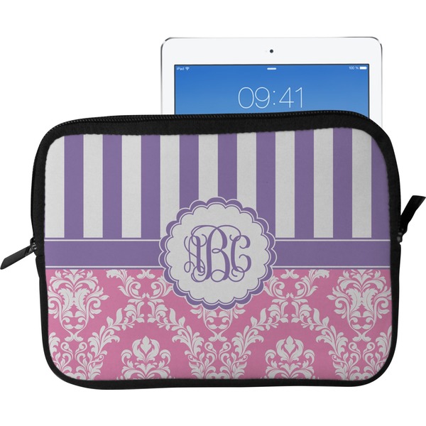 Custom Pink & Purple Damask Tablet Case / Sleeve - Large (Personalized)