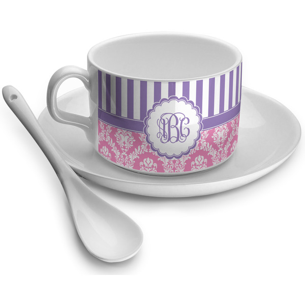 Custom Pink & Purple Damask Tea Cup (Personalized)