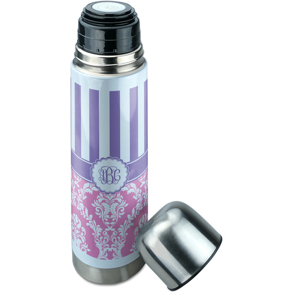 Pink & Purple Damask Thermos - Lid Off