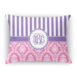 Pink & Purple Damask Rectangular Throw Pillow Case (Personalized)