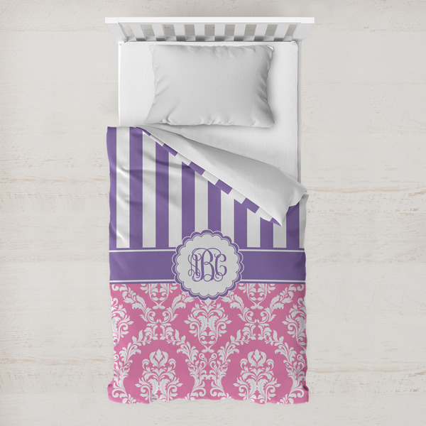 Custom Pink & Purple Damask Toddler Duvet Cover w/ Monogram