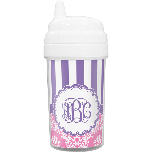 Custom Pink & Purple Damask Toddler Sippy Cup (Personalized)