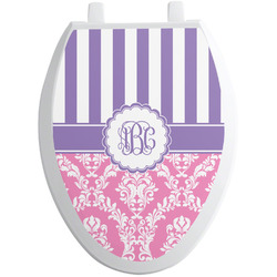 Pink & Purple Damask Toilet Seat Decal - Elongated (Personalized)