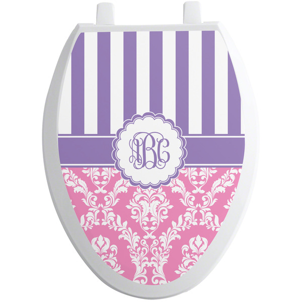 Pink & Purple Damask Toilet Seat Decal (Personalized)