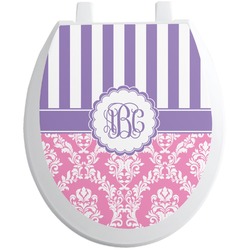 Pink & Purple Damask Toilet Seat Decal - Round (Personalized)