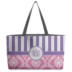 Pink & Purple Damask Beach Totes Bag - w/ Black Handles (Personalized)