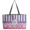 Pink & Purple Damask Tote w/Black Handles - Front View