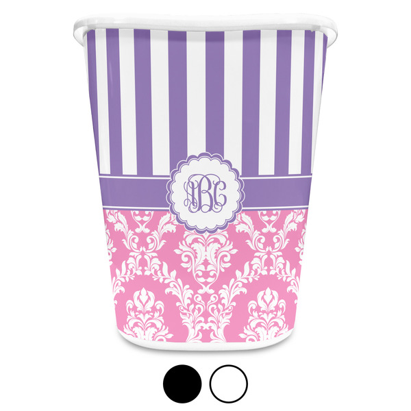 Pink & Purple Damask Custom Waste Basket
