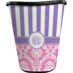 Pink & Purple Damask Waste Basket - Double Sided (Black) (Personalized)