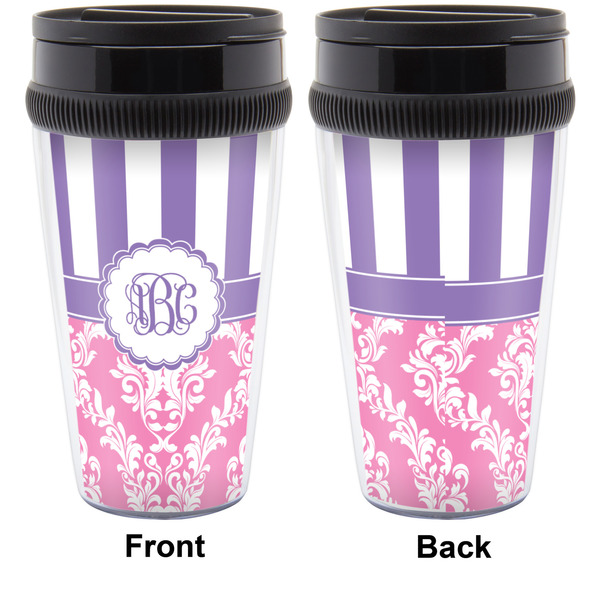 Pink & Purple Damask Travel Mug Approval (Personalized)
