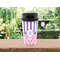 Pink & Purple Damask Travel Mug Lifestyle (Personalized)