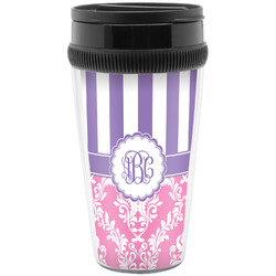 Pink & Purple Damask Acrylic Travel Mug without Handle (Personalized)