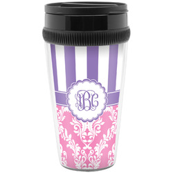 Pink & Purple Damask Acrylic Travel Mug without Handle (Personalized)