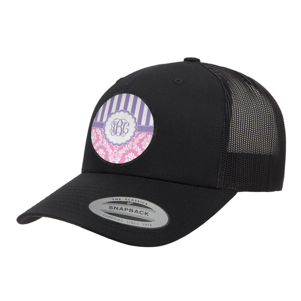 Custom Pink & Purple Damask Trucker Hat - Black (Personalized)