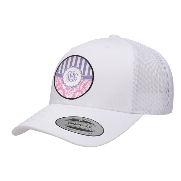 Custom Pink & Purple Damask Trucker Hat - White (Personalized)