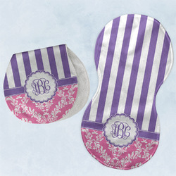 Pink & Purple Damask Burp Pads - Velour - Set of 2 w/ Monogram