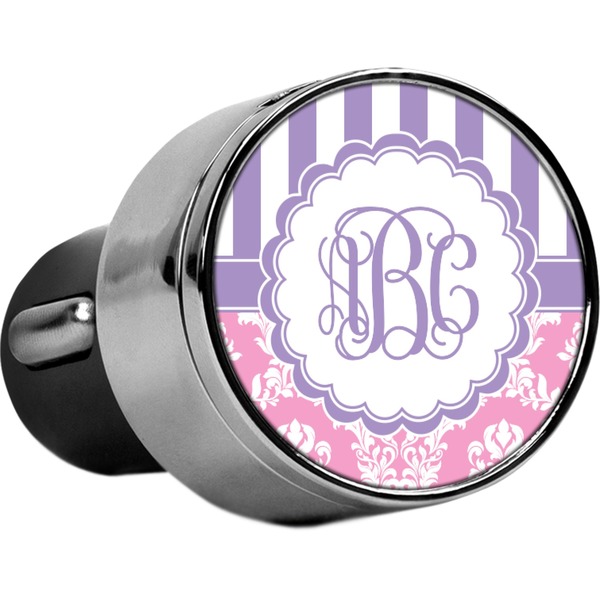 Custom Pink & Purple Damask USB Car Charger (Personalized)