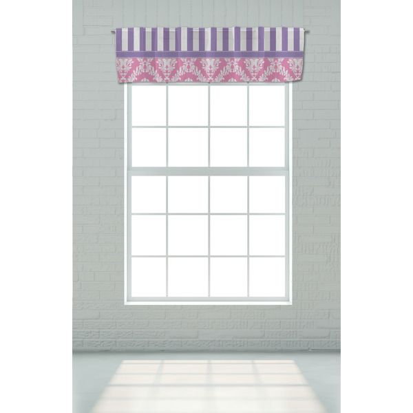 Pink & Purple Damask Valance - On window