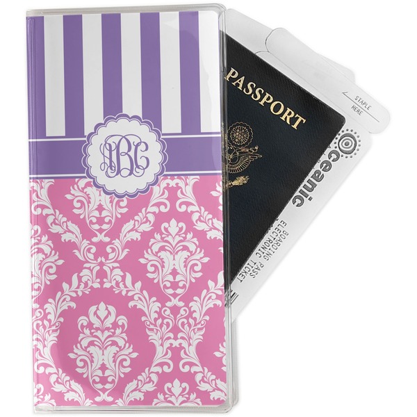 Custom Pink & Purple Damask Travel Document Holder