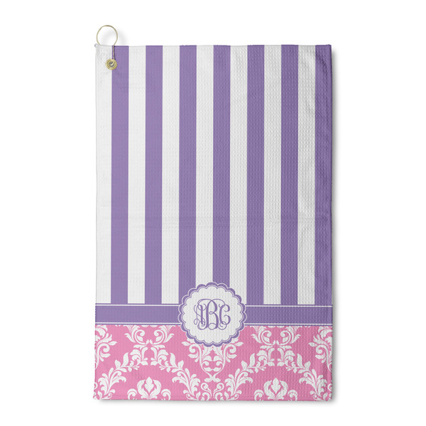 Custom Pink & Purple Damask Waffle Weave Golf Towel (Personalized)