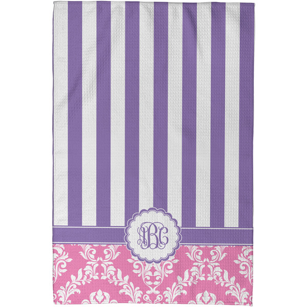 Pink & Purple Damask Waffle Weave Towel - Full Color Print - Approval Image