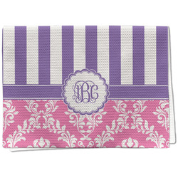 Pink & Purple Damask Kitchen Towel - Waffle Weave - Full Color Print (Personalized)
