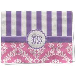 Pink & Purple Damask Kitchen Towel - Waffle Weave (Personalized)
