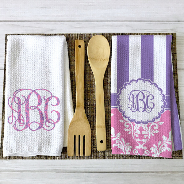 Pink & Purple Damask Waffle Weave Towels - 2 Print Styles