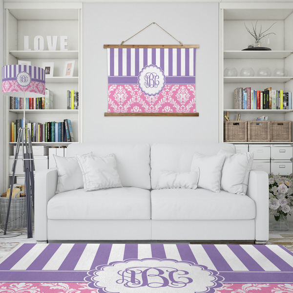 Pink & Purple Damask Wall Hanging Tapestry - IN CONTEXT
