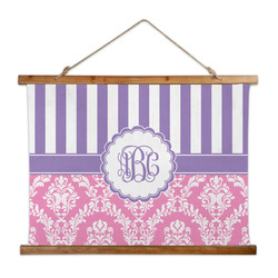 Pink & Purple Damask Wall Hanging Tapestry - Wide (Personalized)