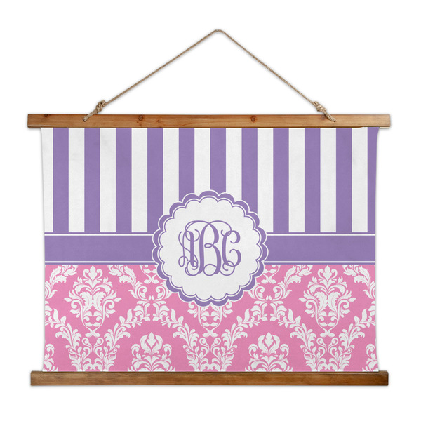 Custom Pink & Purple Damask Wall Hanging Tapestry - Wide (Personalized)