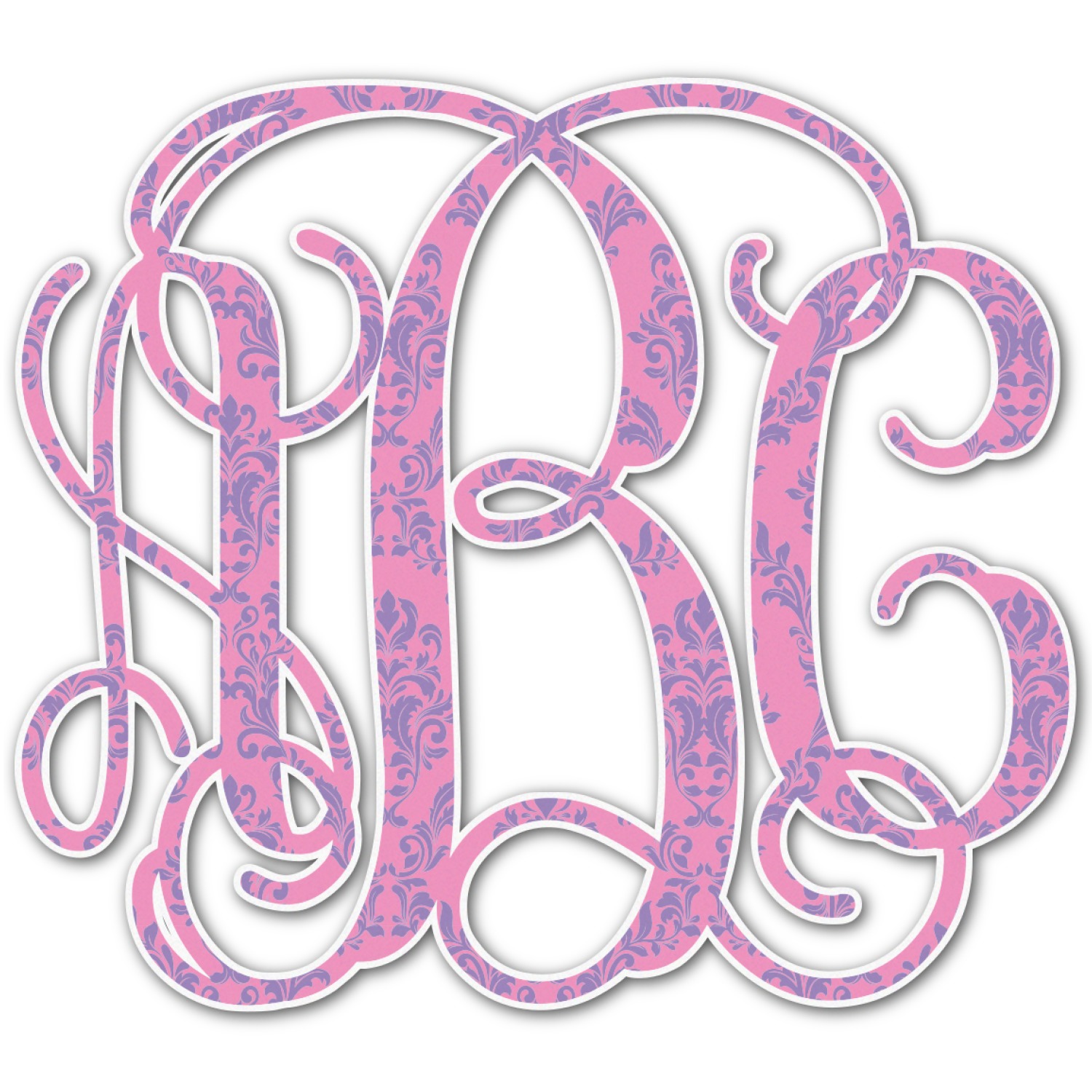 Custom Pink & Purple Damask Monogram Decal Small (Personalized