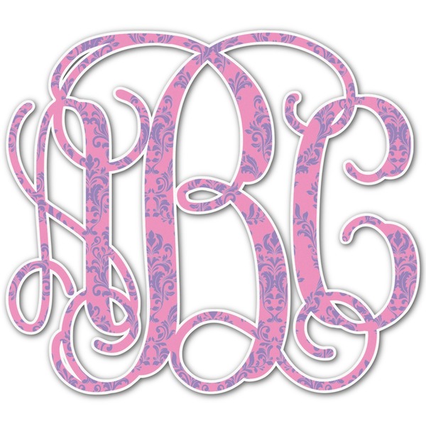 Custom Pink & Purple Damask Monogram Decal - Custom Sizes (Personalized)