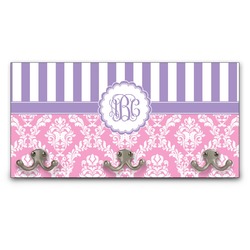Pink & Purple Damask Wall Mounted Coat Rack (Personalized)